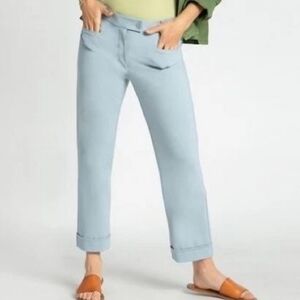 Betabrand Straight Leg Cuffed Dress Pant Yoga Pant in Light Blue Size Small Long